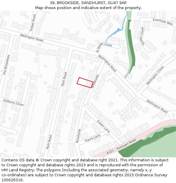 39, BROOKSIDE, SANDHURST, GU47 9AP: Location map and indicative extent of plot