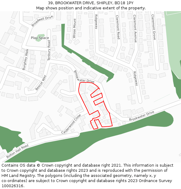 39, BROOKWATER DRIVE, SHIPLEY, BD18 1PY: Location map and indicative extent of plot