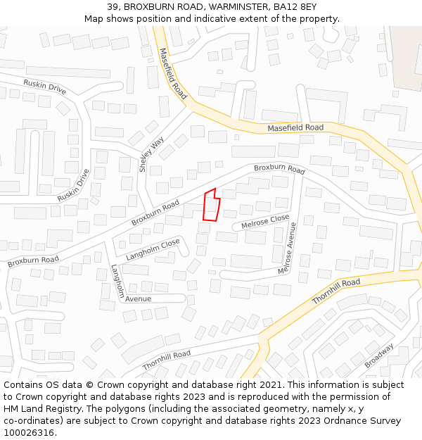 39, BROXBURN ROAD, WARMINSTER, BA12 8EY: Location map and indicative extent of plot