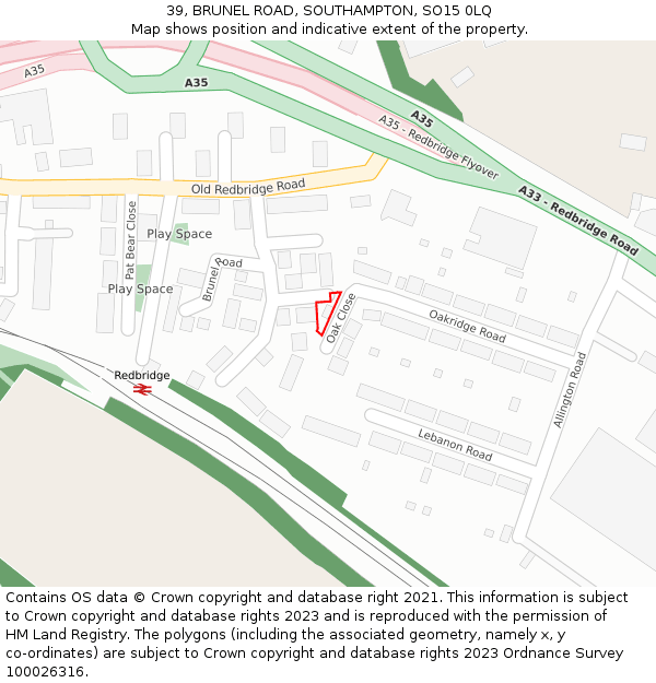 39, BRUNEL ROAD, SOUTHAMPTON, SO15 0LQ: Location map and indicative extent of plot