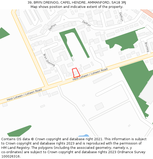 39, BRYN DREINOG, CAPEL HENDRE, AMMANFORD, SA18 3RJ: Location map and indicative extent of plot