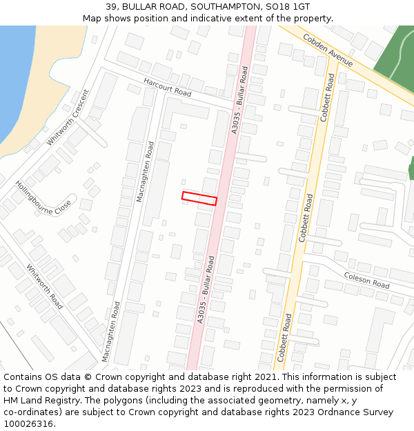 39, BULLAR ROAD, SOUTHAMPTON, SO18 1GT: Location map and indicative extent of plot