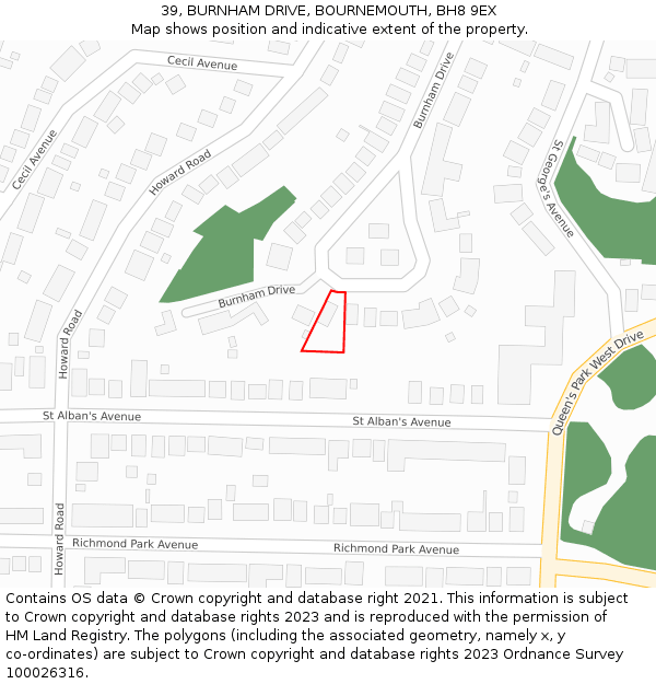39, BURNHAM DRIVE, BOURNEMOUTH, BH8 9EX: Location map and indicative extent of plot