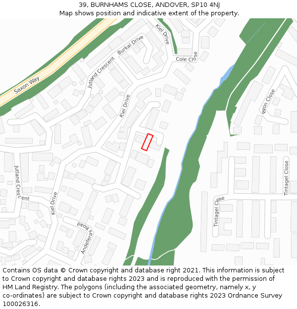 39, BURNHAMS CLOSE, ANDOVER, SP10 4NJ: Location map and indicative extent of plot