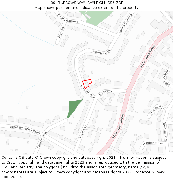 39, BURROWS WAY, RAYLEIGH, SS6 7DF: Location map and indicative extent of plot