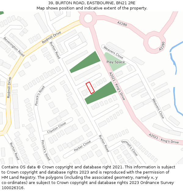 39, BURTON ROAD, EASTBOURNE, BN21 2RE: Location map and indicative extent of plot