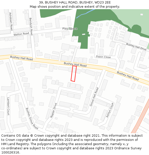 39, BUSHEY HALL ROAD, BUSHEY, WD23 2EE: Location map and indicative extent of plot