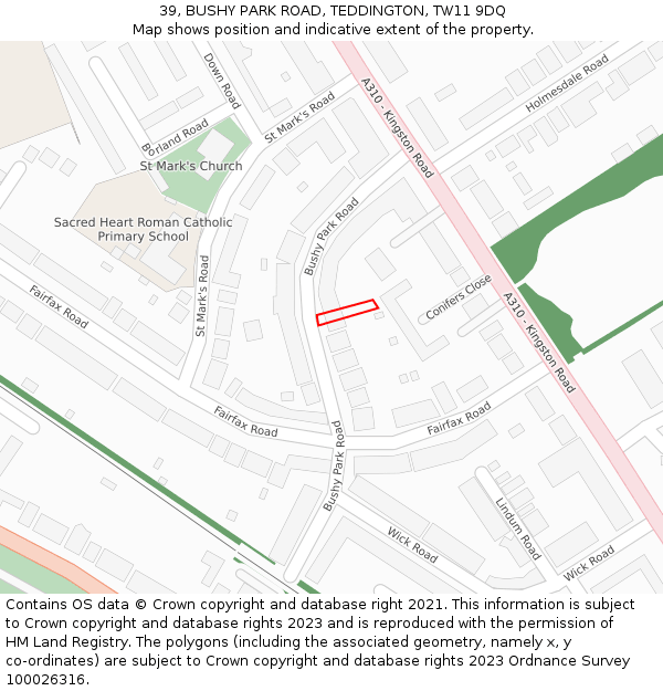 39, BUSHY PARK ROAD, TEDDINGTON, TW11 9DQ: Location map and indicative extent of plot