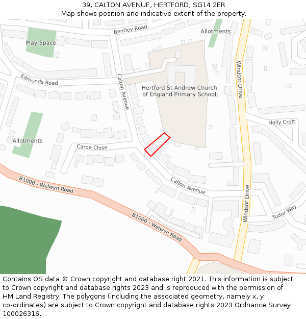 39, CALTON AVENUE, HERTFORD, SG14 2ER: Location map and indicative extent of plot