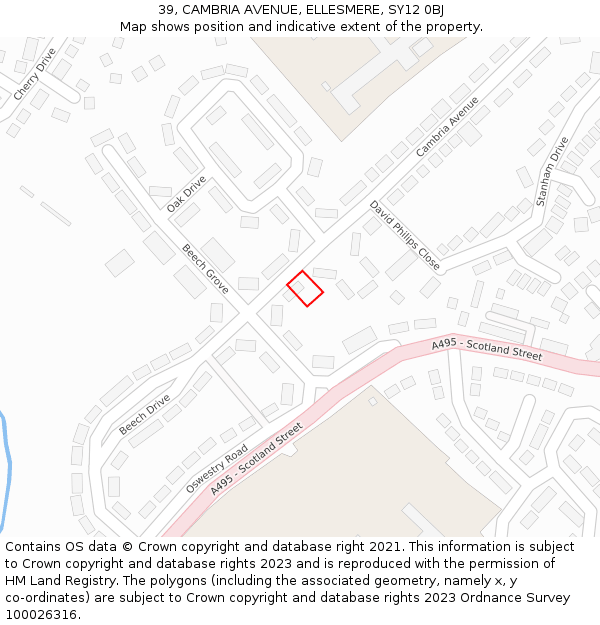 39, CAMBRIA AVENUE, ELLESMERE, SY12 0BJ: Location map and indicative extent of plot