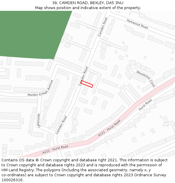 39, CAMDEN ROAD, BEXLEY, DA5 3NU: Location map and indicative extent of plot