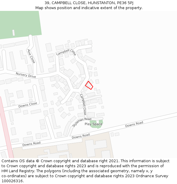 39, CAMPBELL CLOSE, HUNSTANTON, PE36 5PJ: Location map and indicative extent of plot