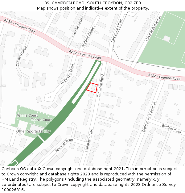 39, CAMPDEN ROAD, SOUTH CROYDON, CR2 7ER: Location map and indicative extent of plot