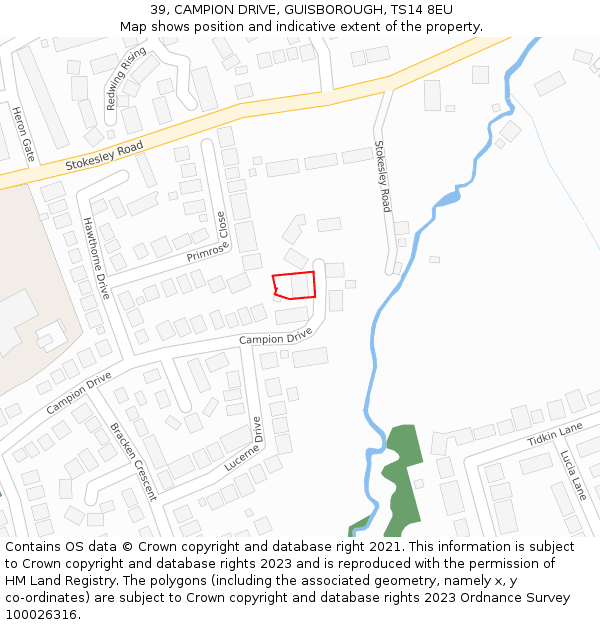 39, CAMPION DRIVE, GUISBOROUGH, TS14 8EU: Location map and indicative extent of plot