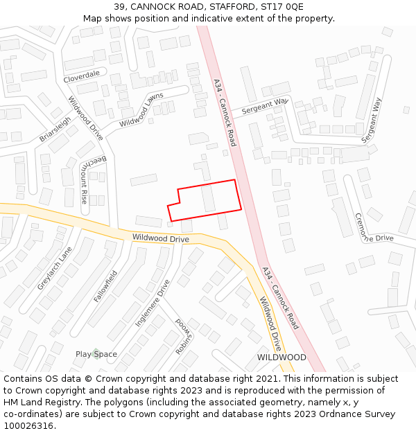 39, CANNOCK ROAD, STAFFORD, ST17 0QE: Location map and indicative extent of plot