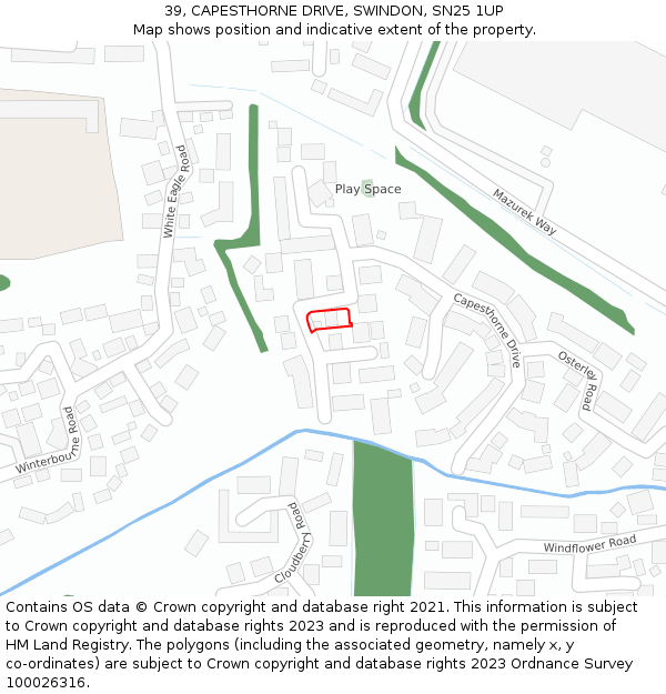 39, CAPESTHORNE DRIVE, SWINDON, SN25 1UP: Location map and indicative extent of plot