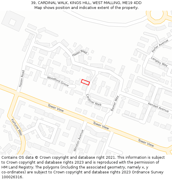 39, CARDINAL WALK, KINGS HILL, WEST MALLING, ME19 4DD: Location map and indicative extent of plot