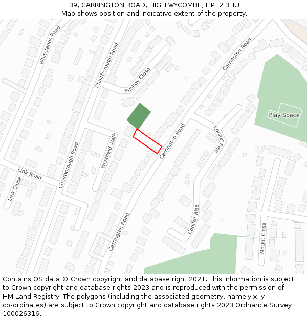 39, CARRINGTON ROAD, HIGH WYCOMBE, HP12 3HU: Location map and indicative extent of plot