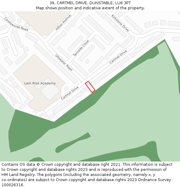 39, CARTMEL DRIVE, DUNSTABLE, LU6 3PT: Location map and indicative extent of plot