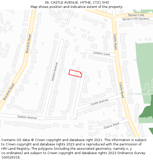 39, CASTLE AVENUE, HYTHE, CT21 5HD: Location map and indicative extent of plot