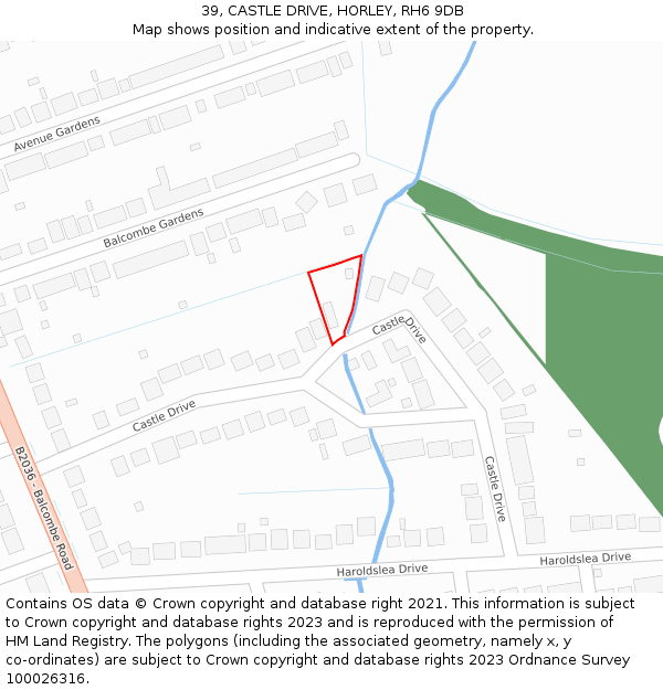 39, CASTLE DRIVE, HORLEY, RH6 9DB: Location map and indicative extent of plot