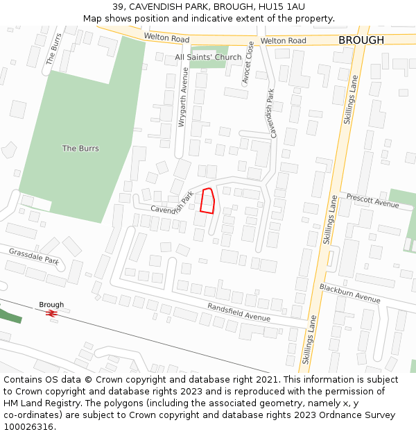 39, CAVENDISH PARK, BROUGH, HU15 1AU: Location map and indicative extent of plot
