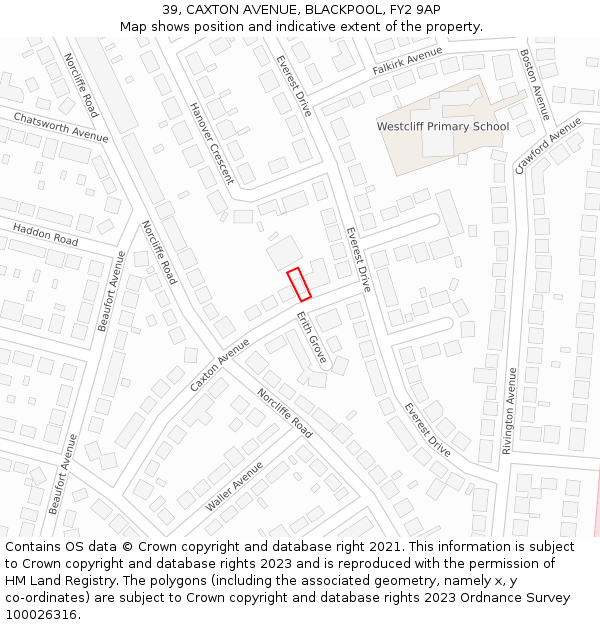 39, CAXTON AVENUE, BLACKPOOL, FY2 9AP: Location map and indicative extent of plot