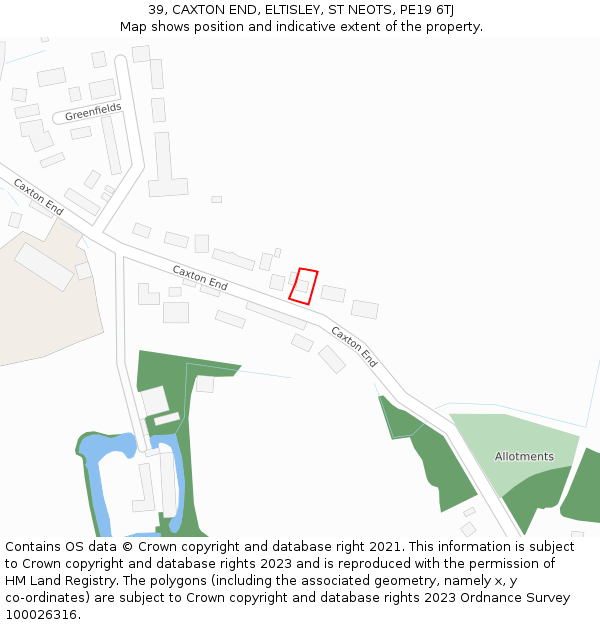 39, CAXTON END, ELTISLEY, ST NEOTS, PE19 6TJ: Location map and indicative extent of plot