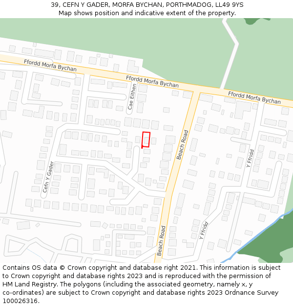 39, CEFN Y GADER, MORFA BYCHAN, PORTHMADOG, LL49 9YS: Location map and indicative extent of plot