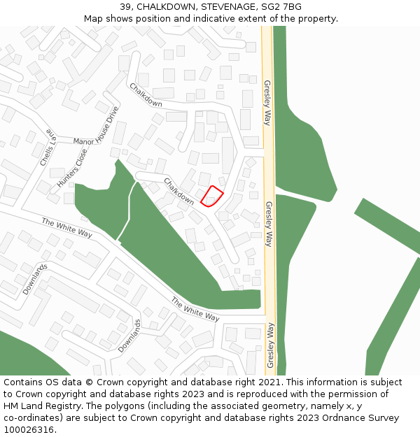 39, CHALKDOWN, STEVENAGE, SG2 7BG: Location map and indicative extent of plot