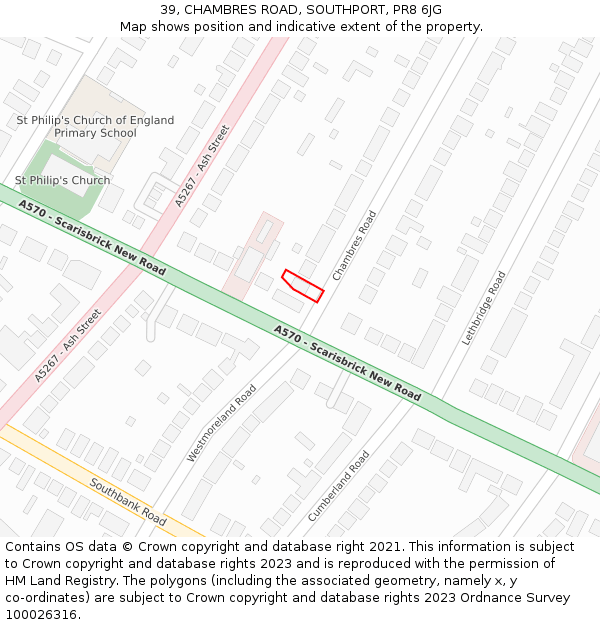 39, CHAMBRES ROAD, SOUTHPORT, PR8 6JG: Location map and indicative extent of plot