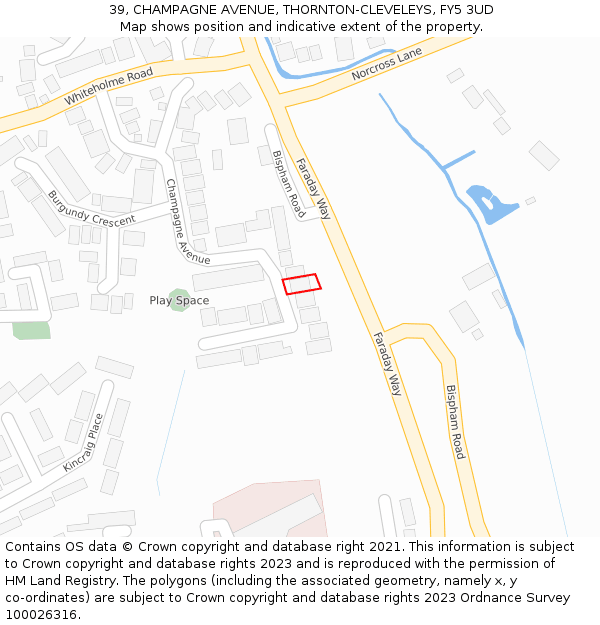 39, CHAMPAGNE AVENUE, THORNTON-CLEVELEYS, FY5 3UD: Location map and indicative extent of plot