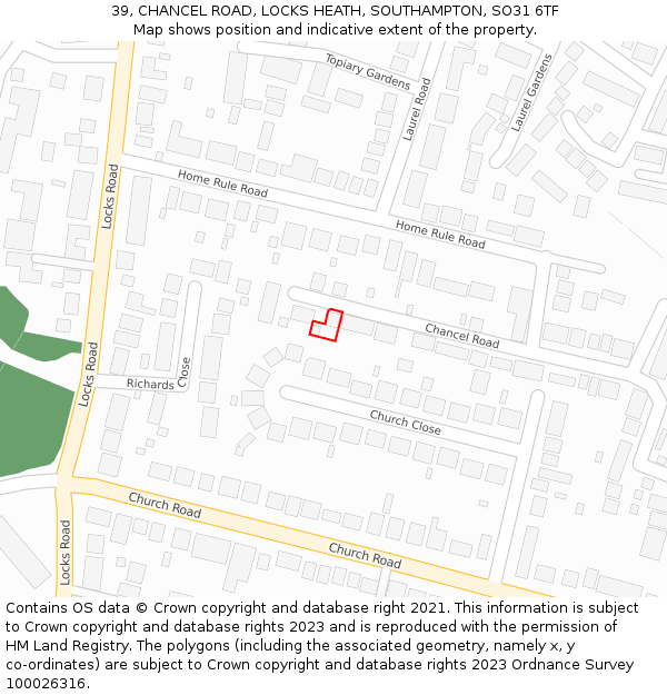 39, CHANCEL ROAD, LOCKS HEATH, SOUTHAMPTON, SO31 6TF: Location map and indicative extent of plot