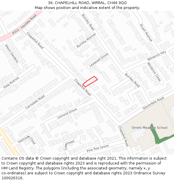 39, CHAPELHILL ROAD, WIRRAL, CH46 9QG: Location map and indicative extent of plot