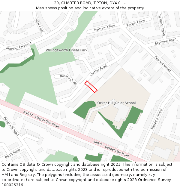 39, CHARTER ROAD, TIPTON, DY4 0HU: Location map and indicative extent of plot