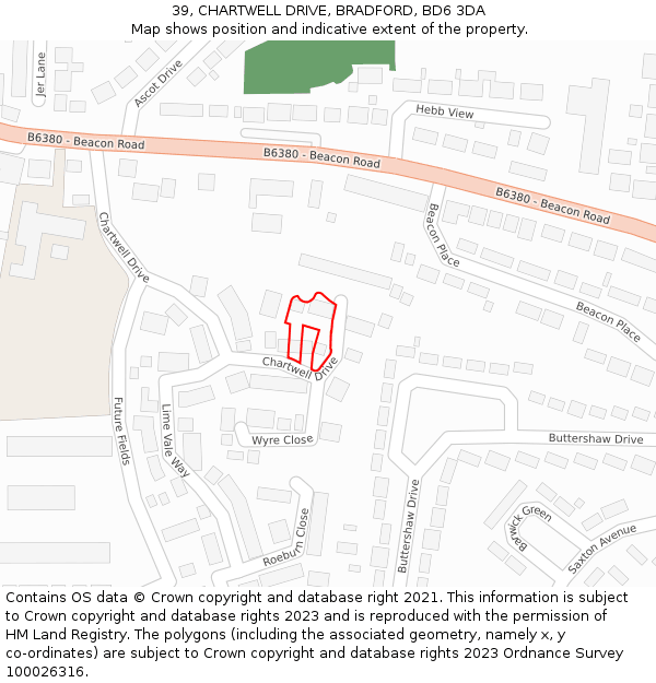 39, CHARTWELL DRIVE, BRADFORD, BD6 3DA: Location map and indicative extent of plot