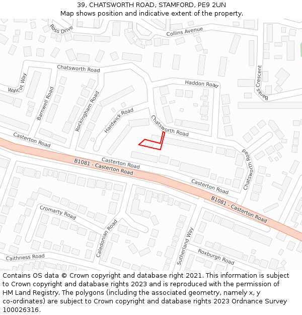 39, CHATSWORTH ROAD, STAMFORD, PE9 2UN: Location map and indicative extent of plot