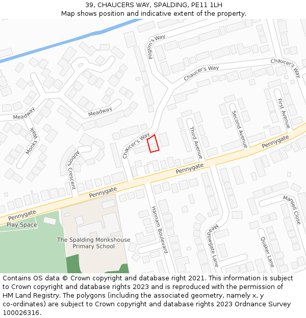 39, CHAUCERS WAY, SPALDING, PE11 1LH: Location map and indicative extent of plot