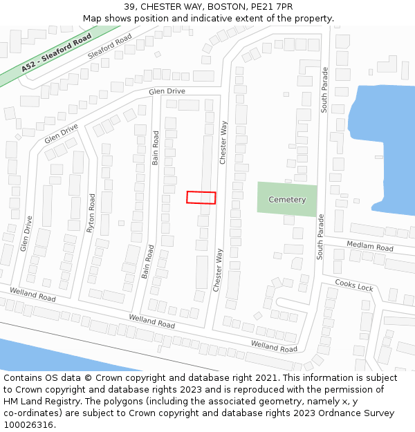 39, CHESTER WAY, BOSTON, PE21 7PR: Location map and indicative extent of plot