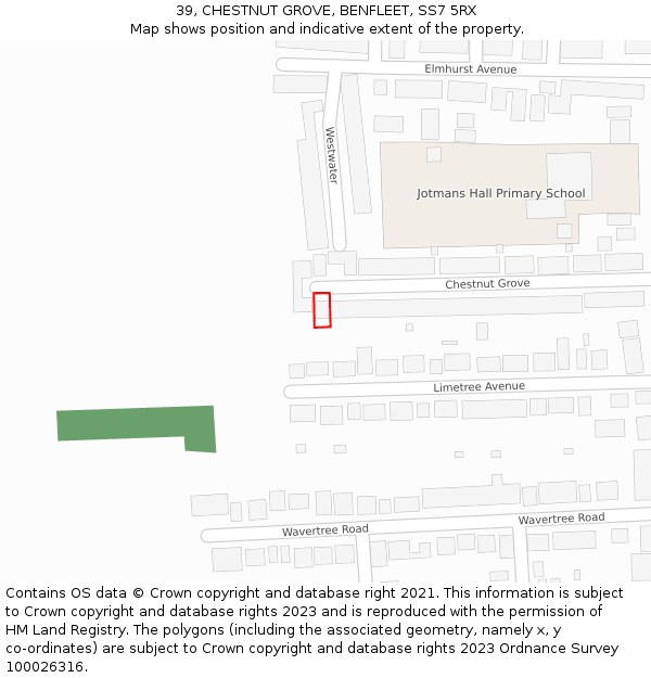 39, CHESTNUT GROVE, BENFLEET, SS7 5RX: Location map and indicative extent of plot