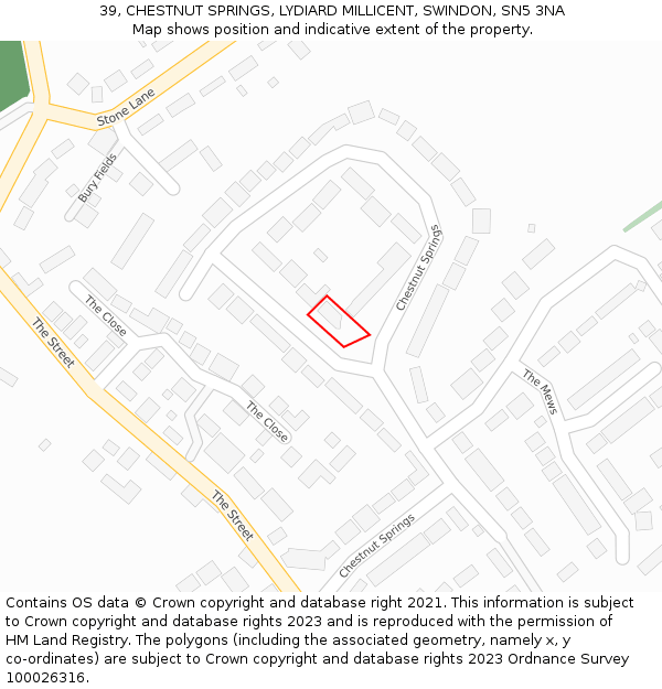 39, CHESTNUT SPRINGS, LYDIARD MILLICENT, SWINDON, SN5 3NA: Location map and indicative extent of plot