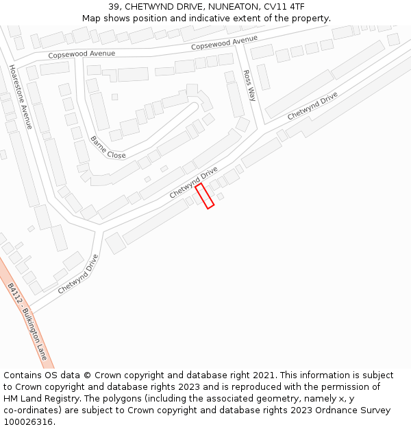 39, CHETWYND DRIVE, NUNEATON, CV11 4TF: Location map and indicative extent of plot