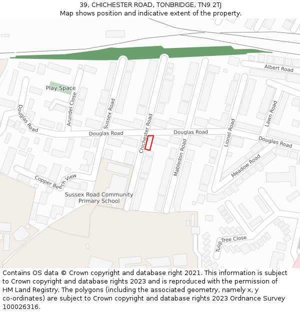 39, CHICHESTER ROAD, TONBRIDGE, TN9 2TJ: Location map and indicative extent of plot