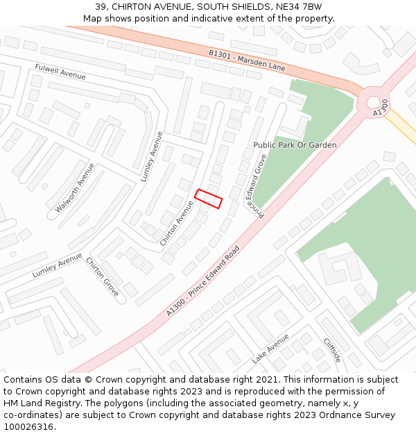 39, CHIRTON AVENUE, SOUTH SHIELDS, NE34 7BW: Location map and indicative extent of plot