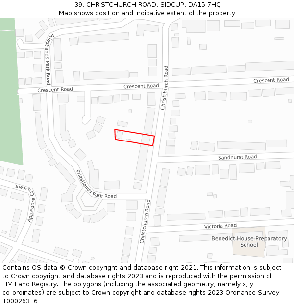 39, CHRISTCHURCH ROAD, SIDCUP, DA15 7HQ: Location map and indicative extent of plot