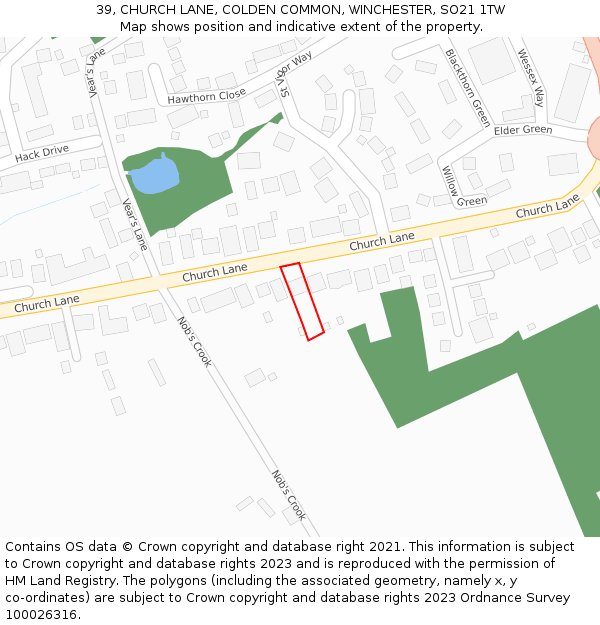 39, CHURCH LANE, COLDEN COMMON, WINCHESTER, SO21 1TW: Location map and indicative extent of plot