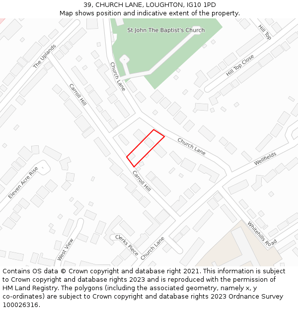 39, CHURCH LANE, LOUGHTON, IG10 1PD: Location map and indicative extent of plot