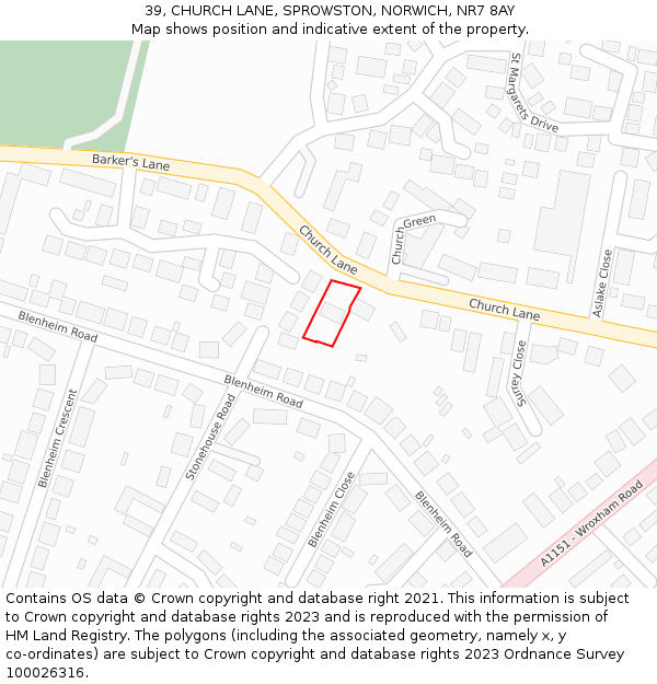 39, CHURCH LANE, SPROWSTON, NORWICH, NR7 8AY: Location map and indicative extent of plot