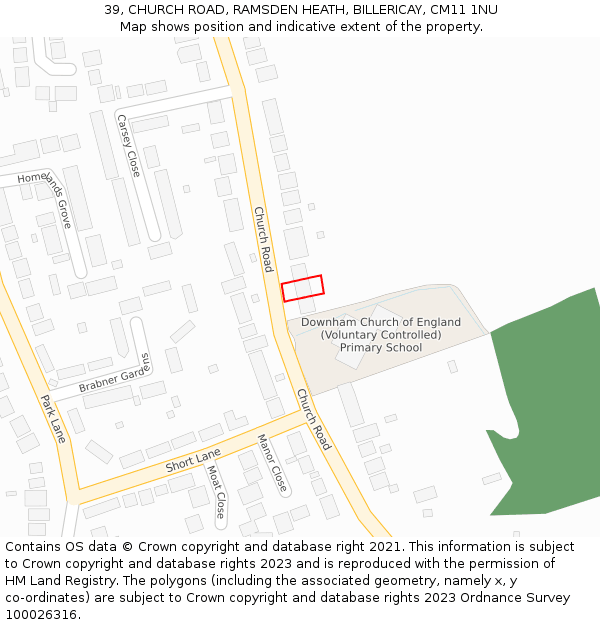 39, CHURCH ROAD, RAMSDEN HEATH, BILLERICAY, CM11 1NU: Location map and indicative extent of plot