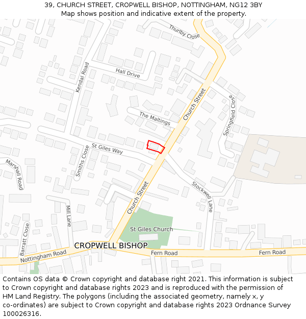 39, CHURCH STREET, CROPWELL BISHOP, NOTTINGHAM, NG12 3BY: Location map and indicative extent of plot